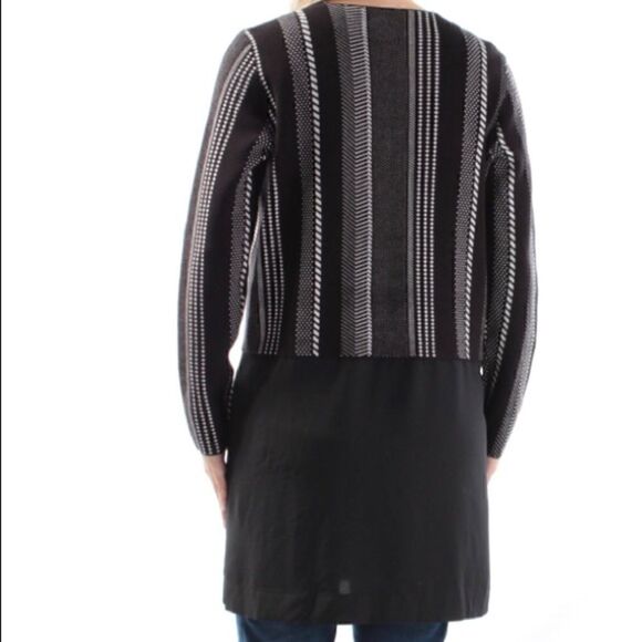 ALFANI Womens Black Striped Long Sleeve Open Top - Picture 2 of 12